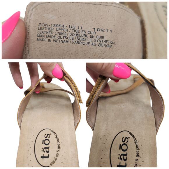 Taos Sandals Womens 11 Zone Leather Tan Cognac Boho Toe Loop Hook Loop Strappy - Picture 14 of 15